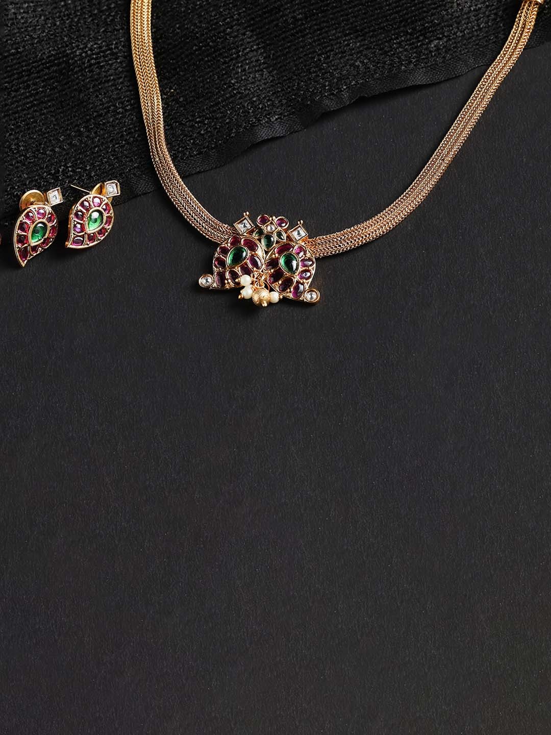 

Vriksham Stone Studded Brass Plated Jewellery Set, Gold