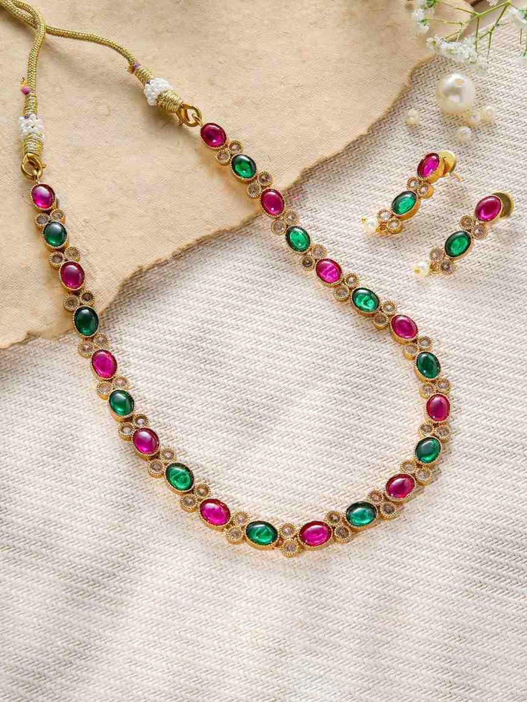 

Vriksham Stone Studded Brass Plated Choker Jewellery Set, Magenta