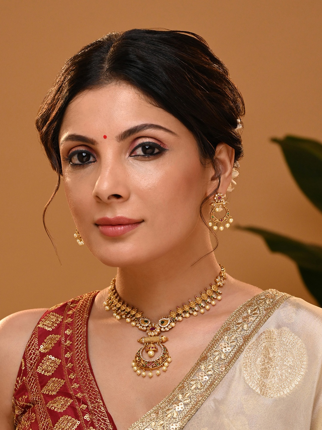 

Vriksham Brass Plated Necklace & Earrings, Gold