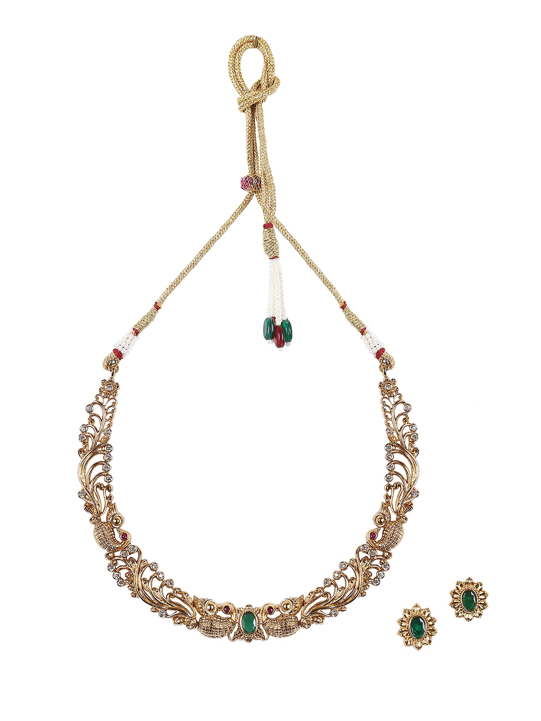 

Vriksham Brass Plated Stones Studded Necklace & Earrings Set, Gold