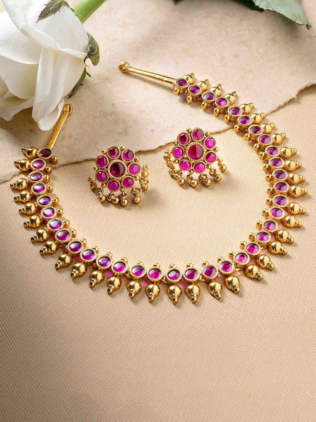 

Vriksham Brass Plated Stones & Beads Studded Jewellery Set, Gold