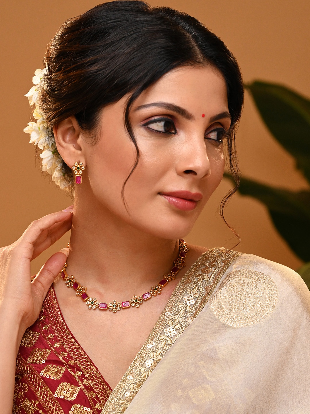 

Vriksham Brass-Plated Stones Studded Jewellery Set, Magenta