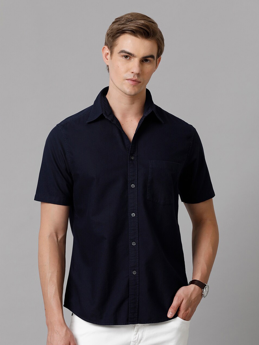 

Aldeno Comfort Spread Collar Oxford Casual Cotton Shirt, Navy blue