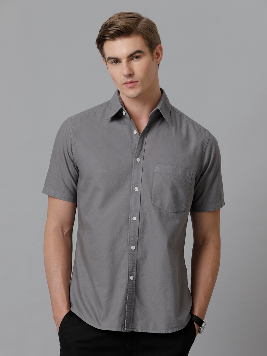 

Aldeno Comfort Spread Collar Oxford Casual Cotton Shirt, Grey
