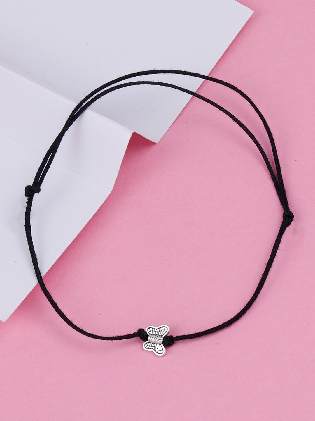 

Silver Shine Set Of 2 Silver-Plated Oxdised Beaded Nazriya Cotton Dori Anklets