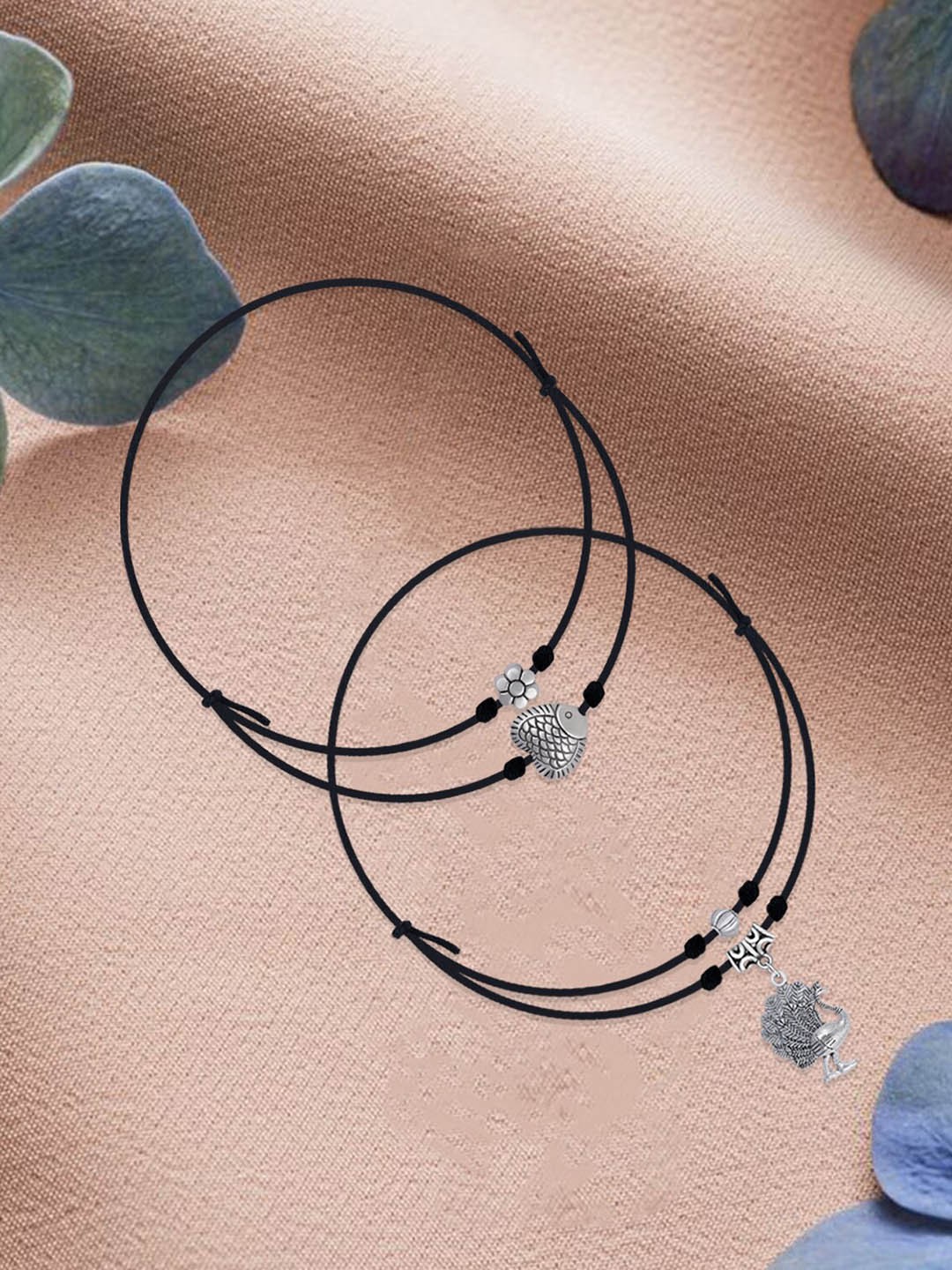 

Silver Shine Set Of 2 Silver-Plated Nazriya Cotton Dori Anklets