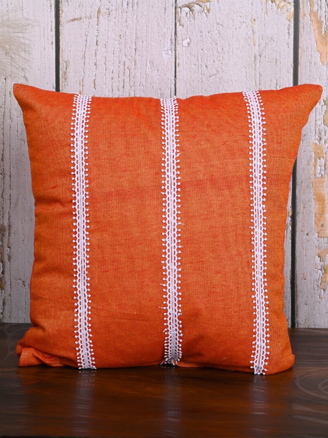 

OUSSUM 5 Pieces Orange & White Striped Cotton Square Cushion Covers