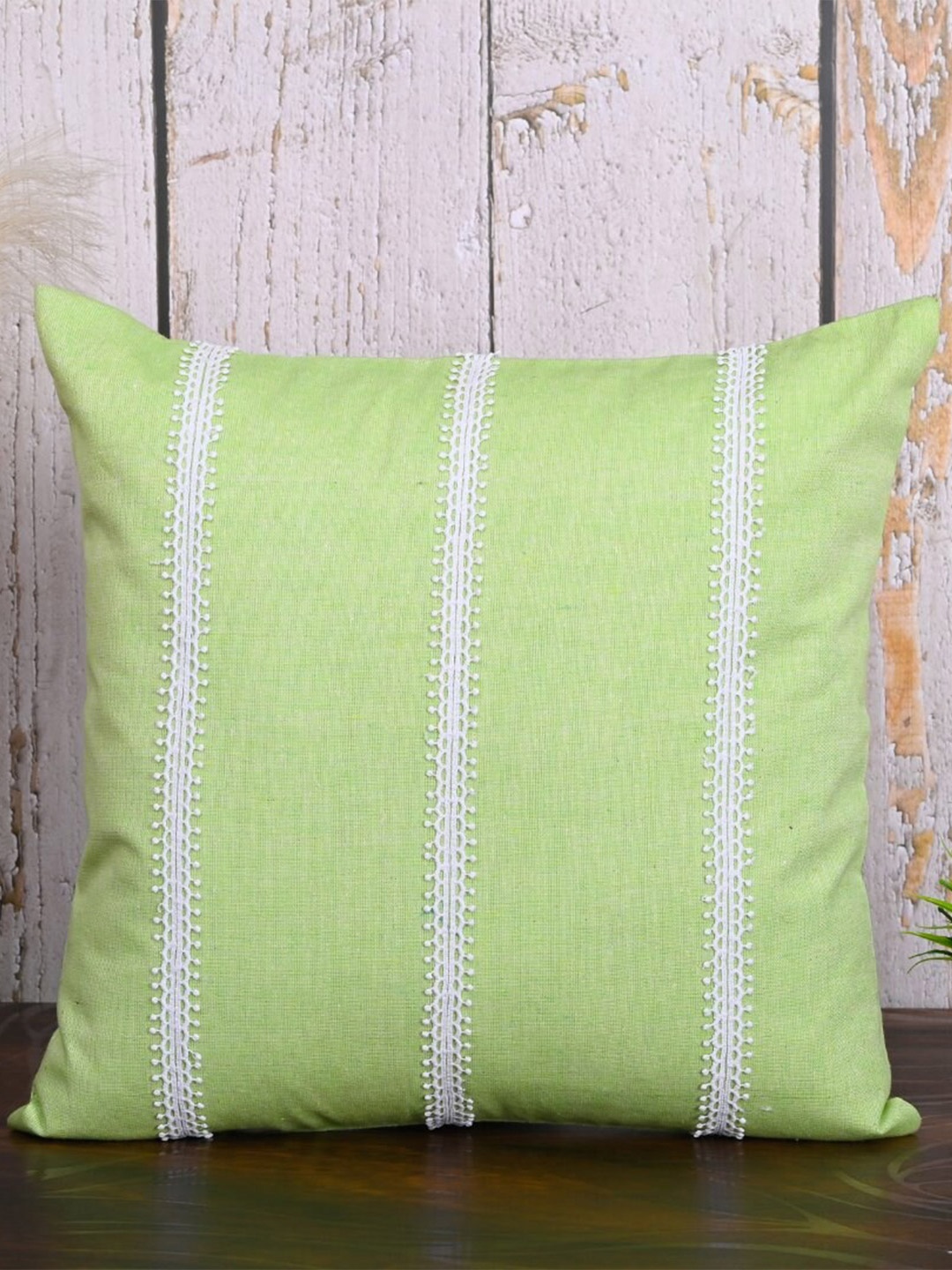 

OUSSUM 5 Pieces Green & White Striped Cotton Square Cushion Covers