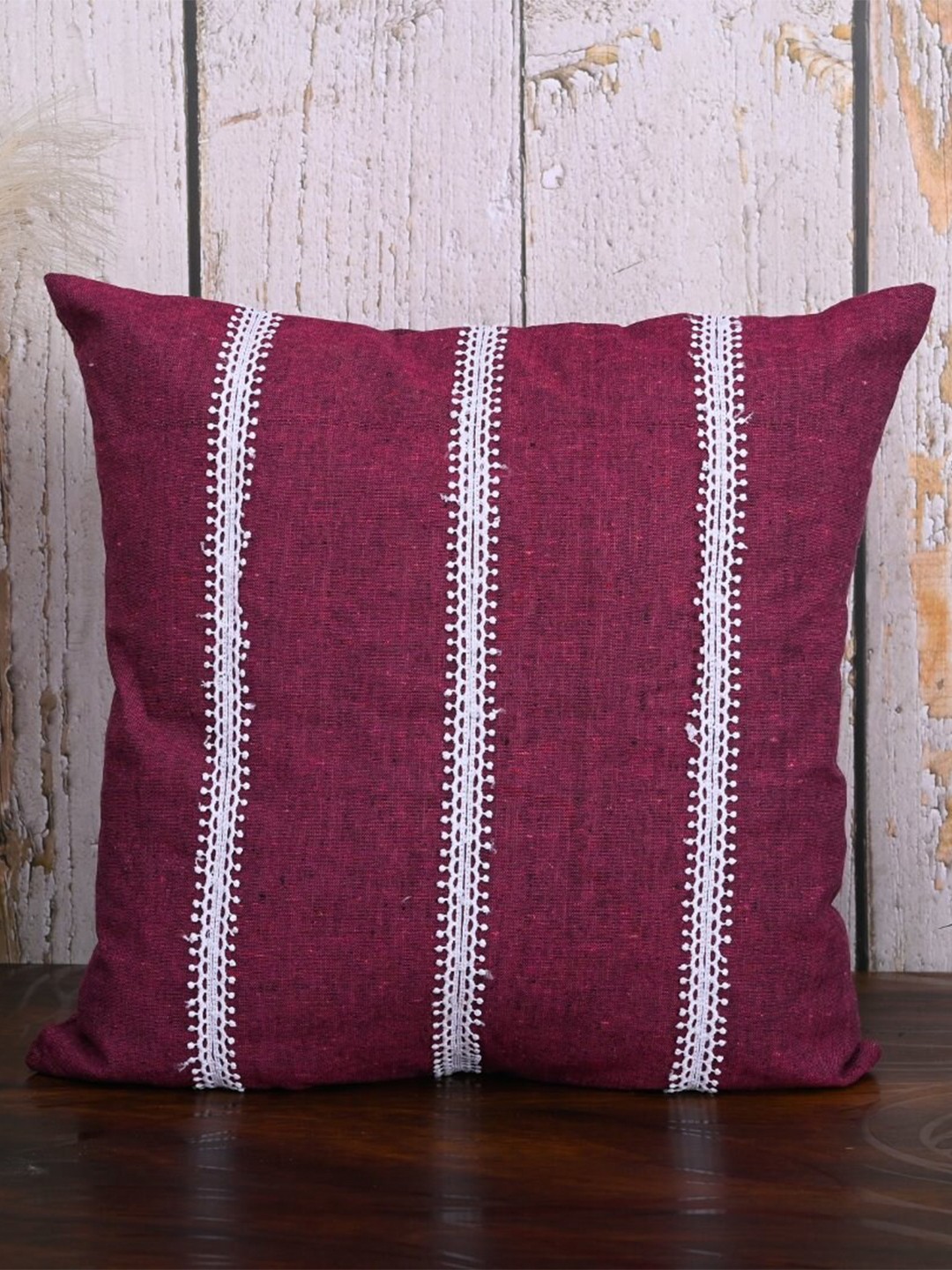 

OUSSUM 5 Pieces Maroon & White Striped Cotton Square Cushion Covers