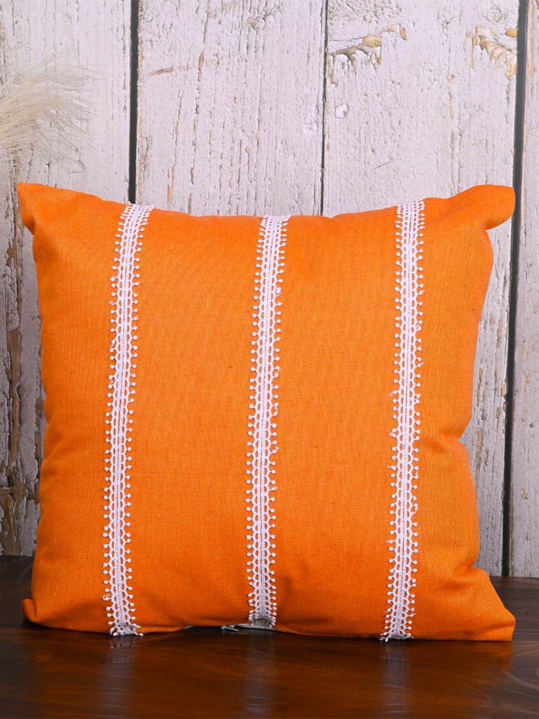 

OUSSUM Orange & White 5 Pieces Striped Cotton Square Cushion Covers