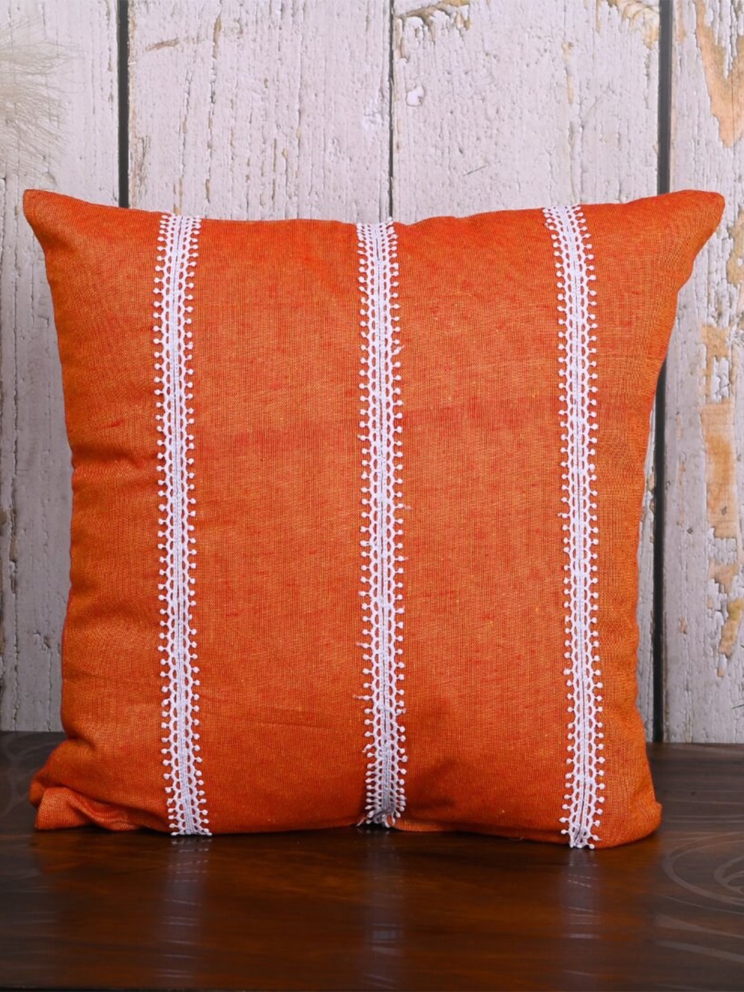 

OUSSUM Orange & White 5 Pieces Striped Cotton Square Cushion Covers
