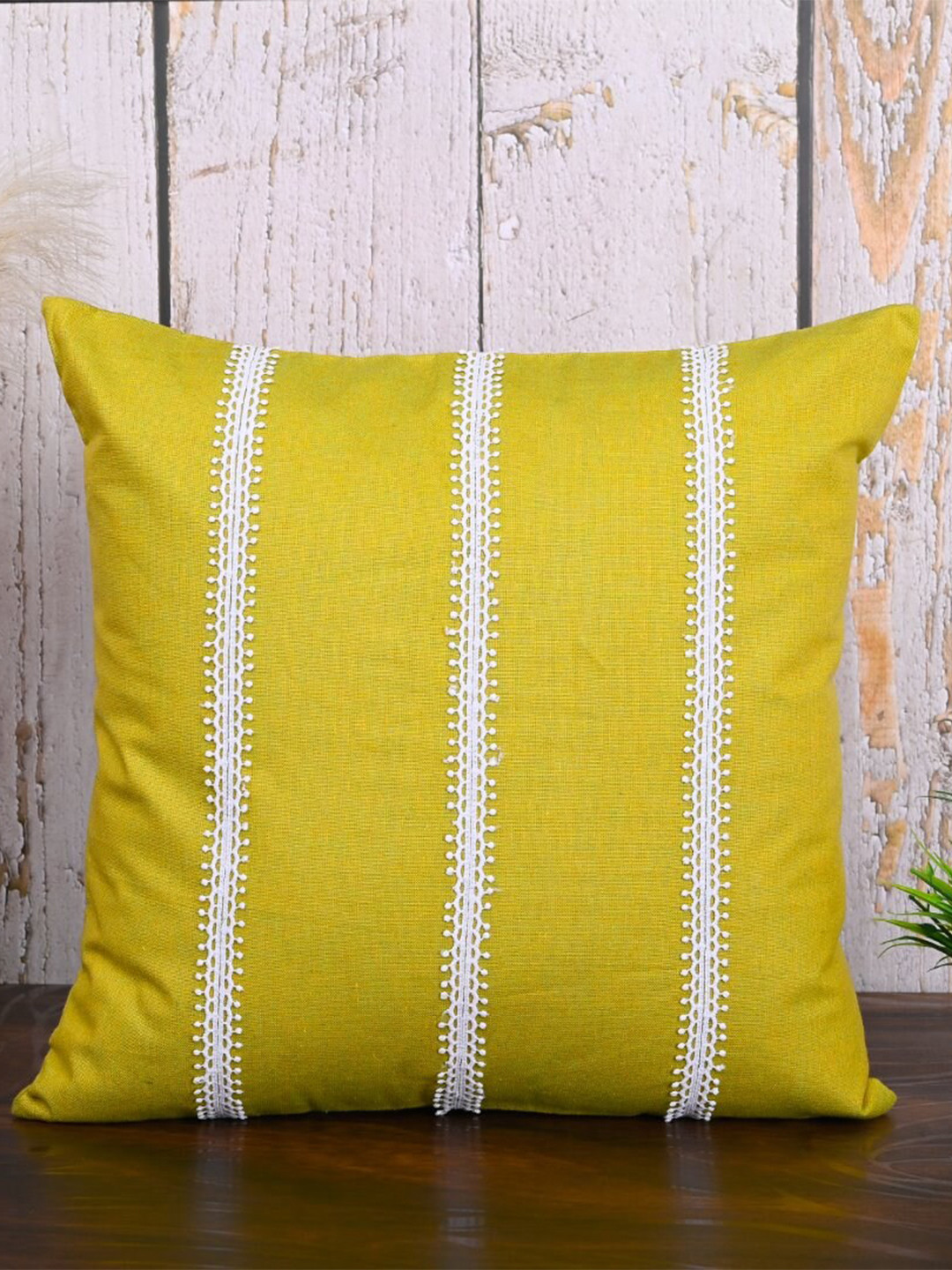

OUSSUM Yellow & White 5 Pieces Striped Cotton Square Cushion Covers