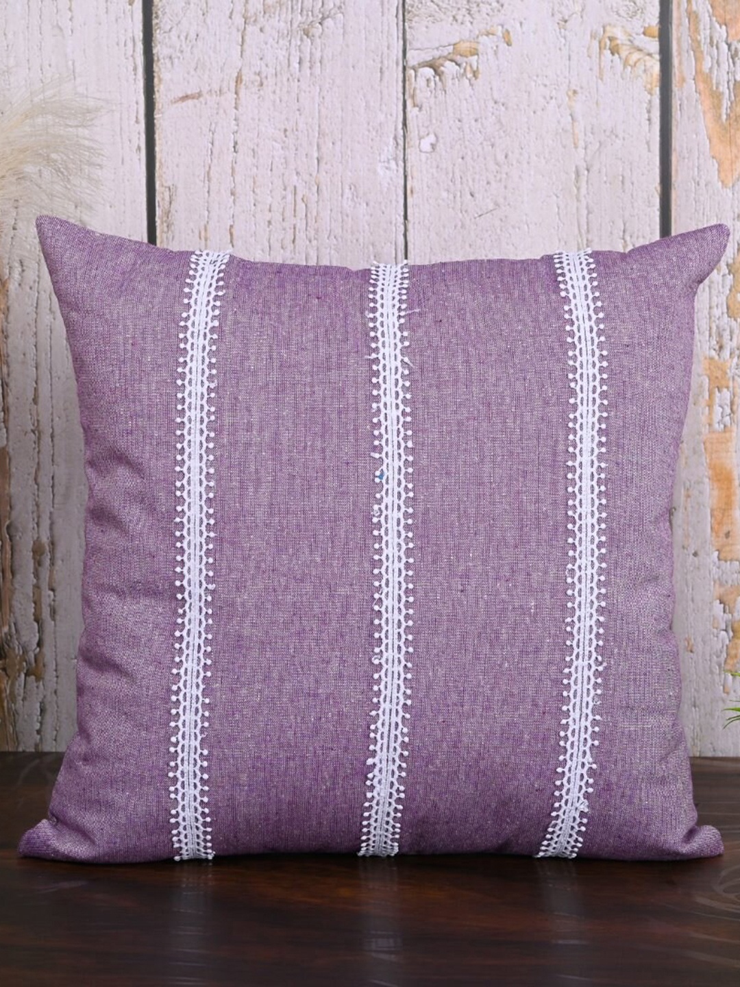 

OUSSUM Pink & White 5 Pieces Striped Cotton Square Cushion Covers, Purple