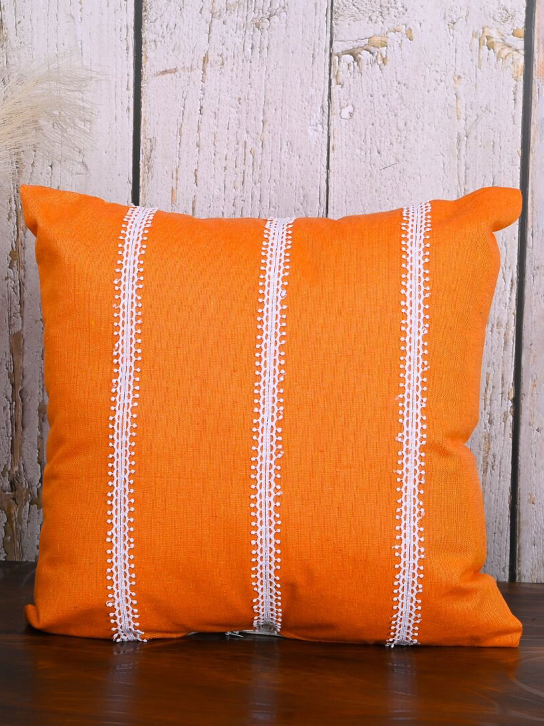 

OUSSUM 5 Pieces Orange & White Striped Cotton Square Cushion Covers