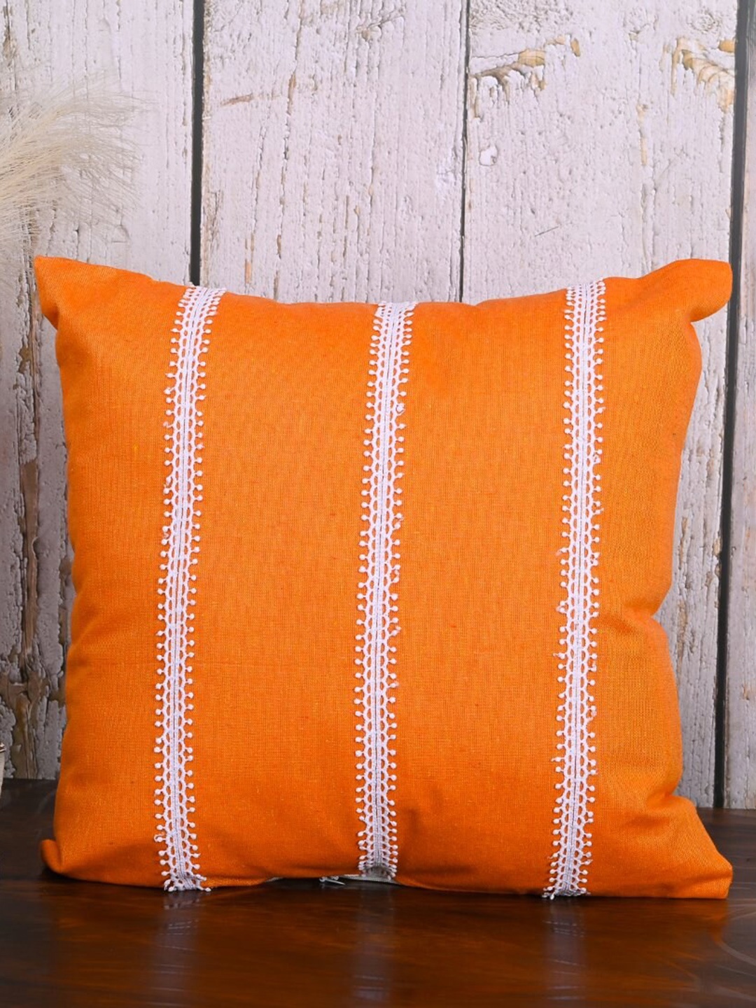 

OUSSUM 5 Pieces Orange & White Striped Cotton Square Cushion Covers