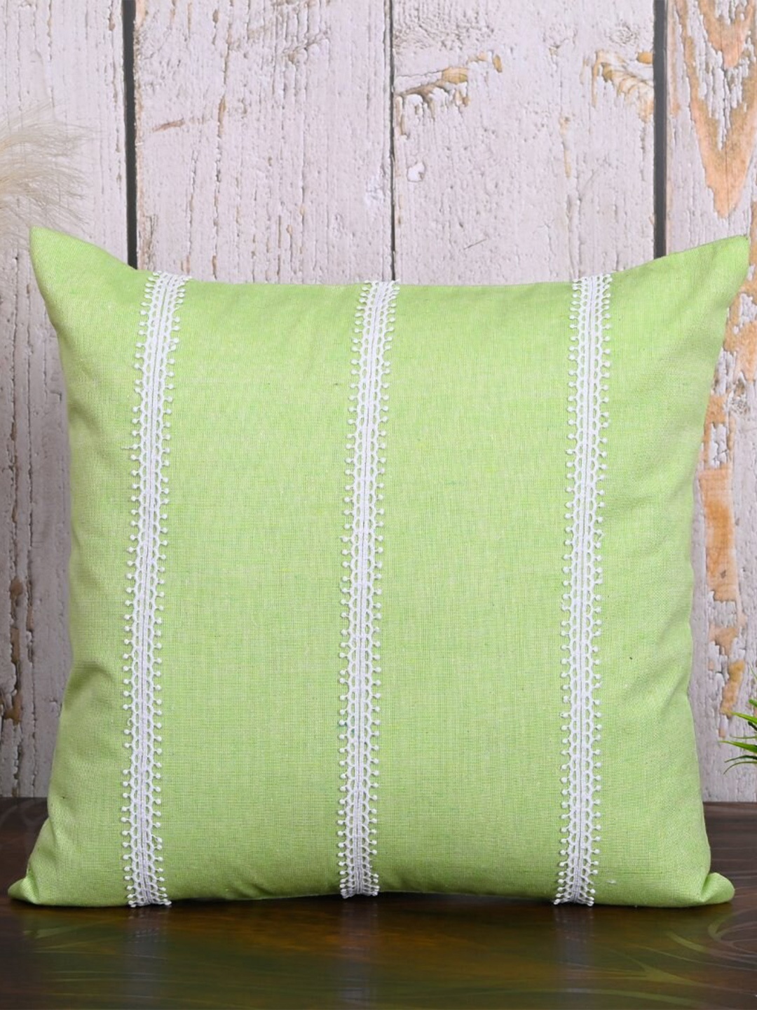

OUSSUM Green & White 5 Pieces Striped Cotton Square Cushion Covers