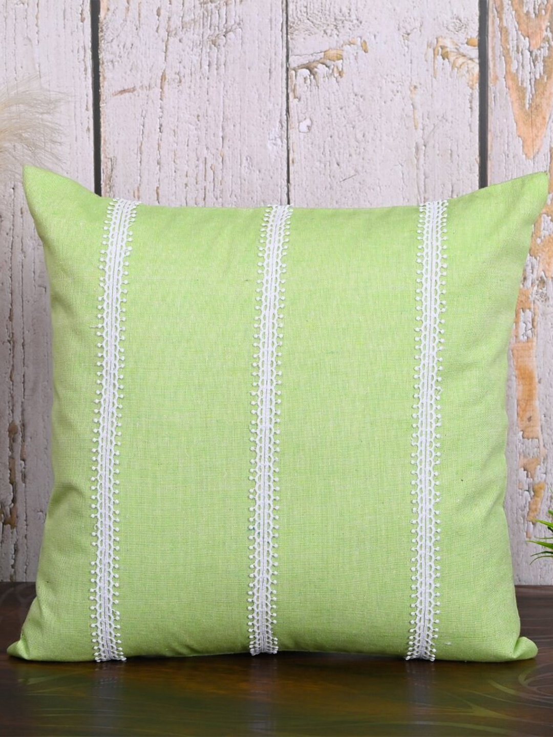 

OUSSUM Green & White 5 Pieces Striped Cotton Square Cushion Covers