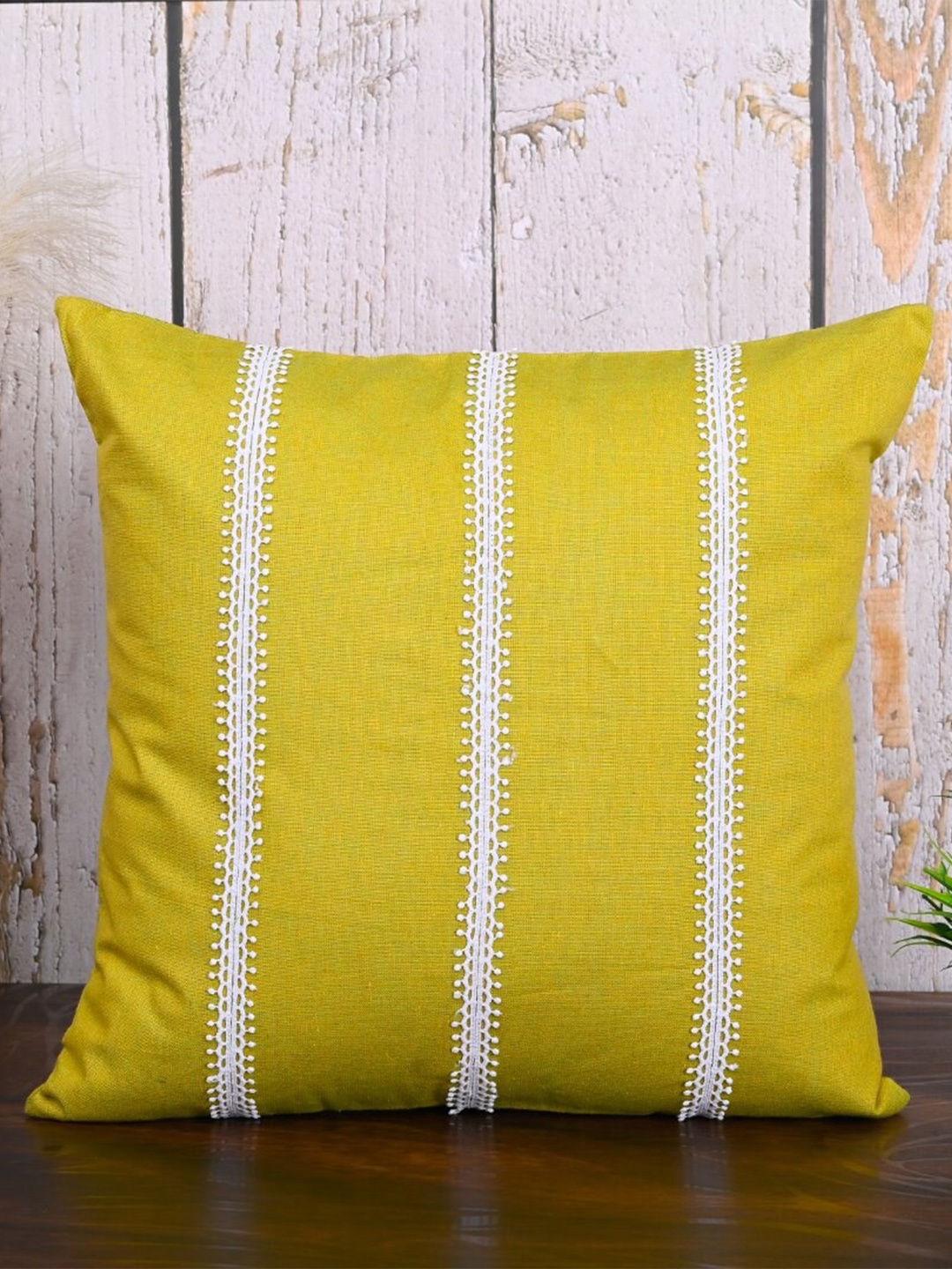 

OUSSUM Yellow & White 5 Pieces Striped Cotton Square Cushion Covers
