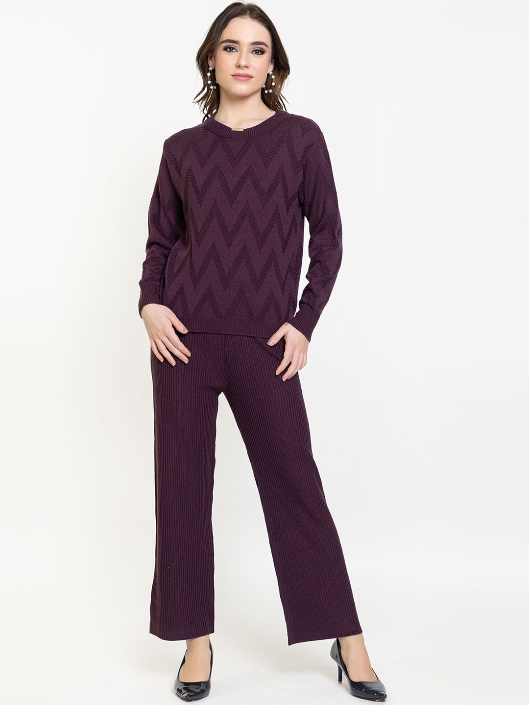 Elthia Ribbed Woolen Co-Ords, Maroon