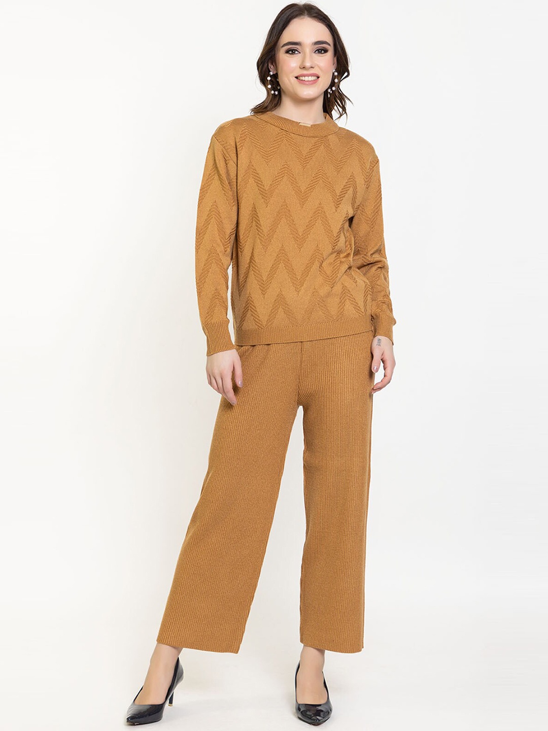 

Elthia Self-Designed Pure Woolen Sweatshirt & Trousers, Mustard