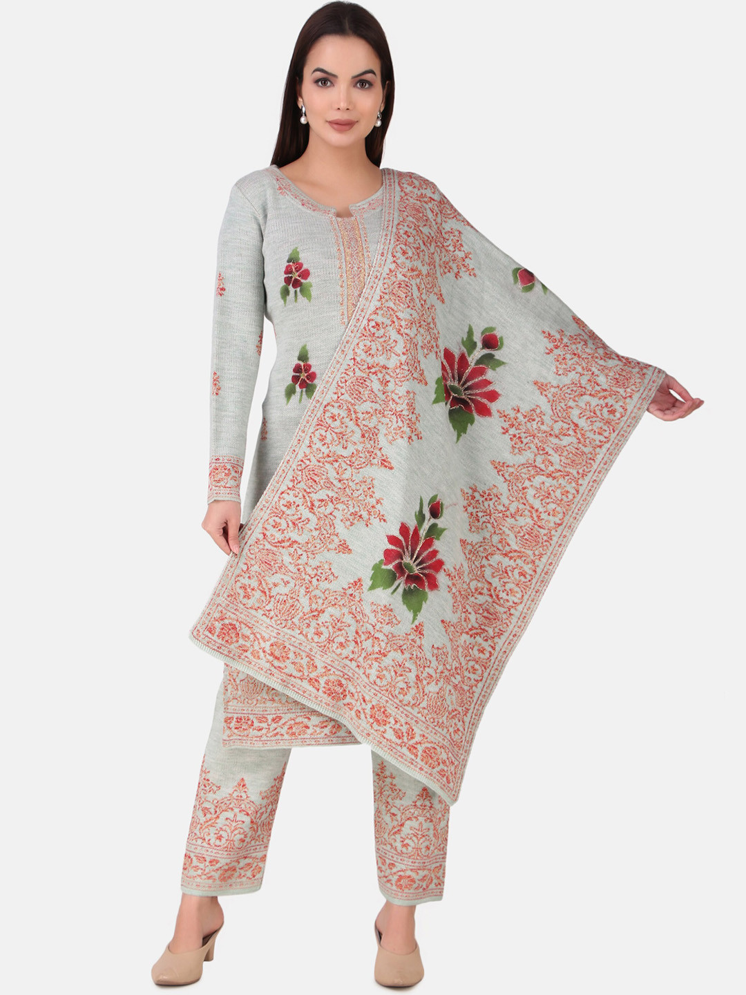 

Elthia Floral Self Design Kurta with Trousers, Sea green