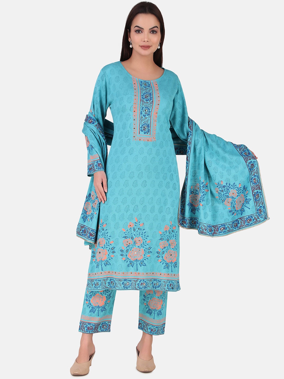 

Elthia Floral Printed Regular Kurta with Palazzos & With Dupatta, Turquoise blue