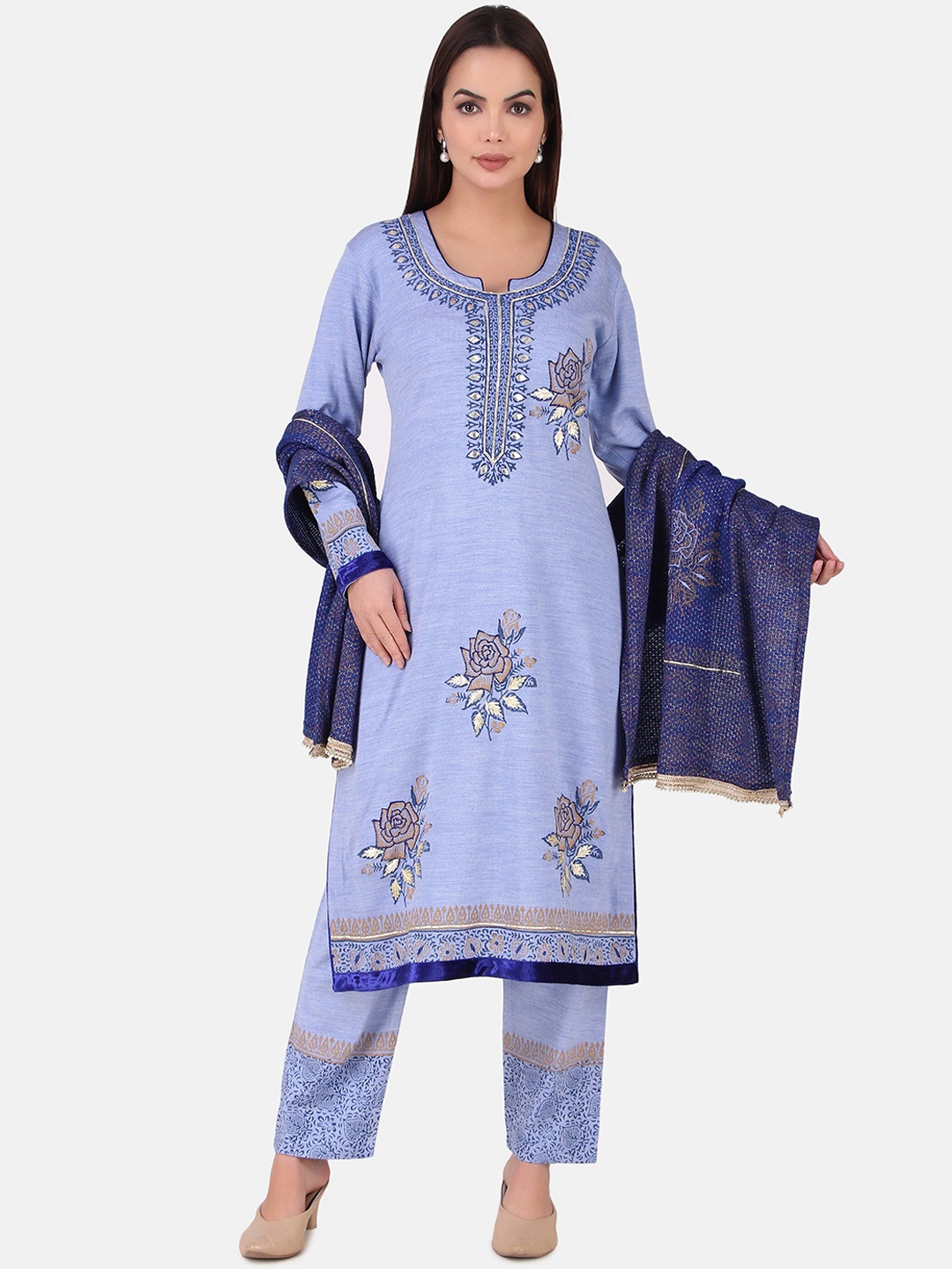 

Elthia Floral Printed Regular Kurta with Palazzos & With Dupatta, Blue
