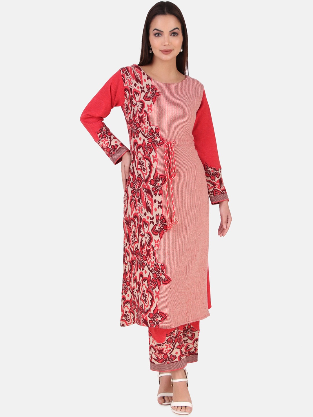 

Elthia Woven Design Straight Kurta & Trousers with Dupatta, Off white