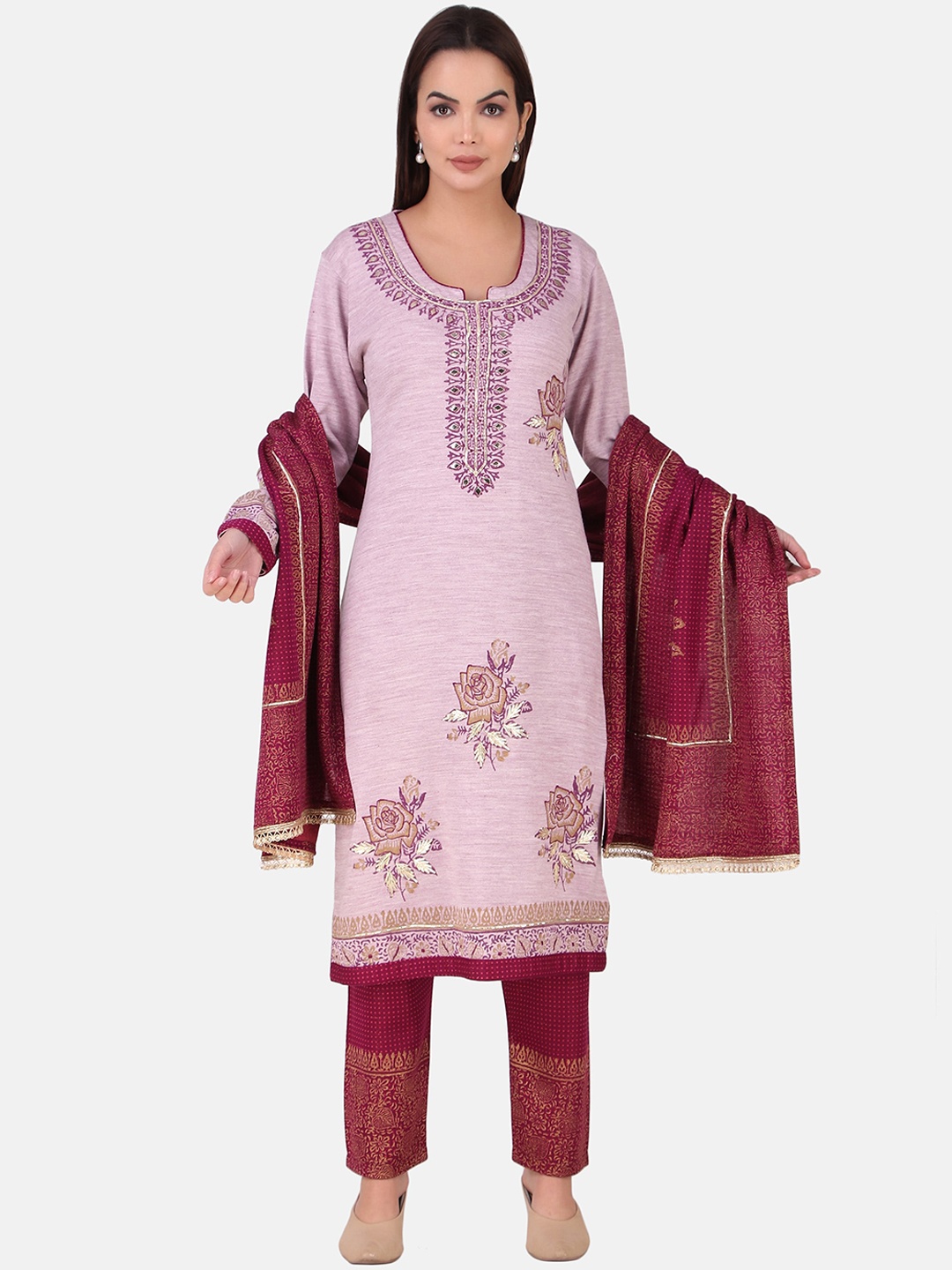 

Elthia Round Neck Thread Work Gotta Patti Regular Kurta & Trousers With Dupatta, Lavender