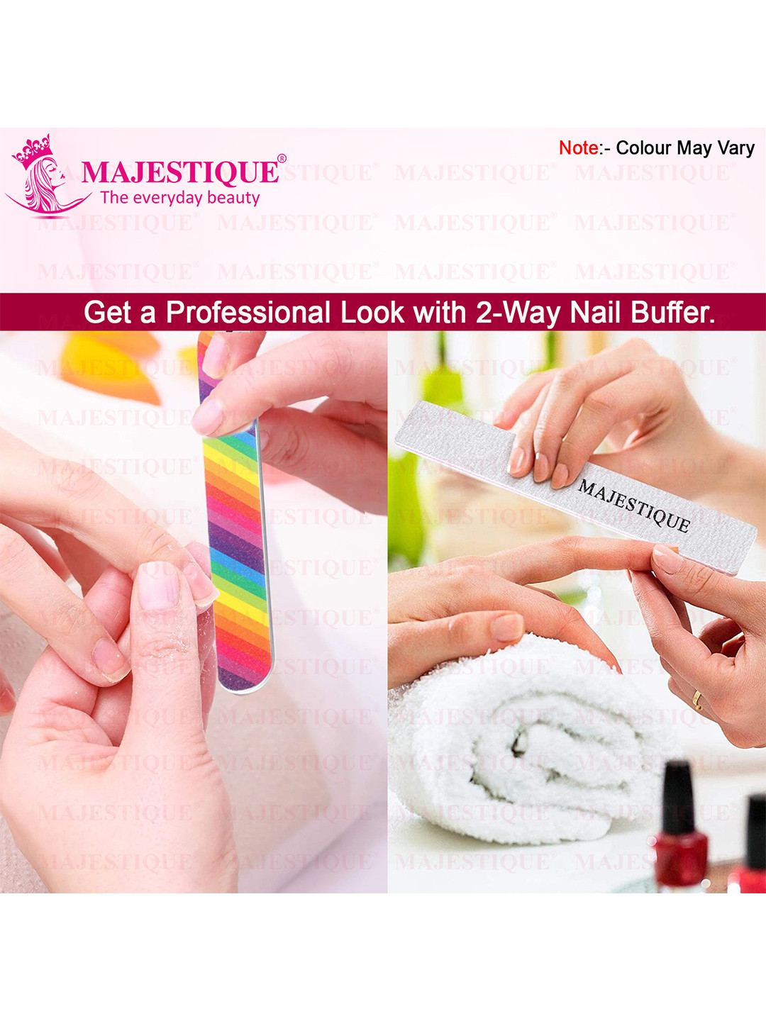 

MAJESTIQUE Double Sided Washable & Reusable Colorful Nail Filer Set, Multi