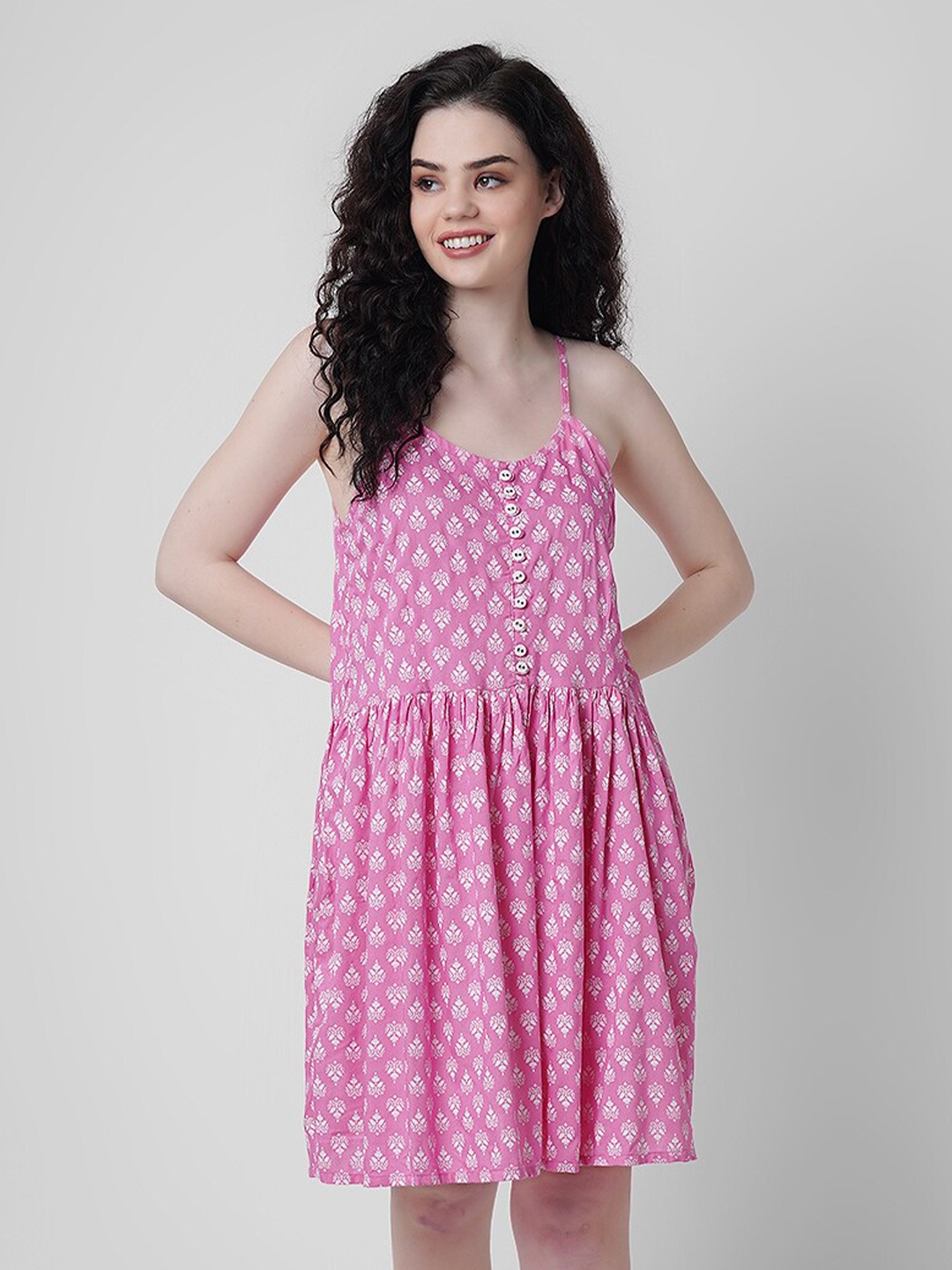 

KALINI Printed Shoulder Straps Nightdress, Pink