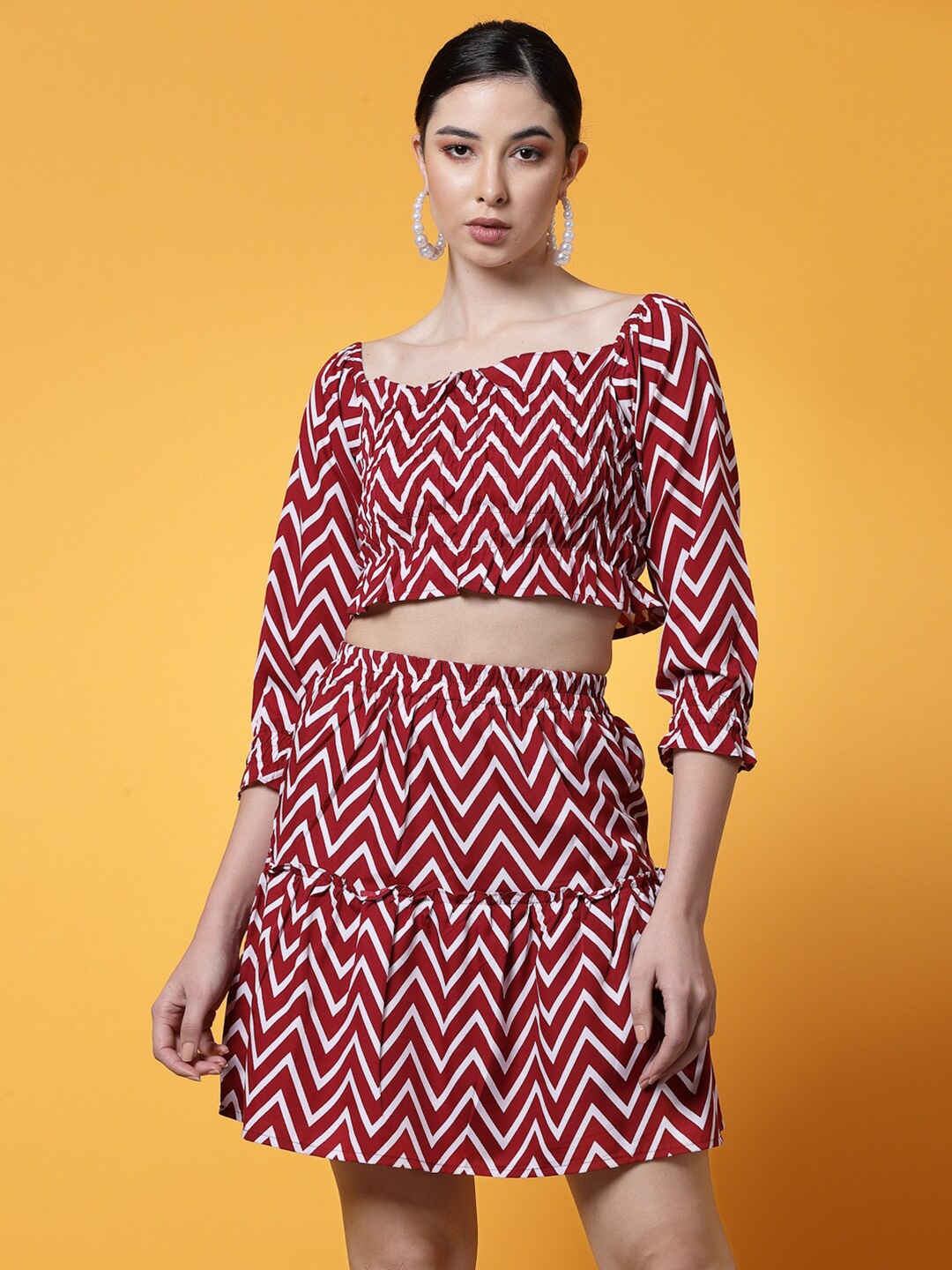 

BAESD Printed Square Neck Top & Skirt, Maroon