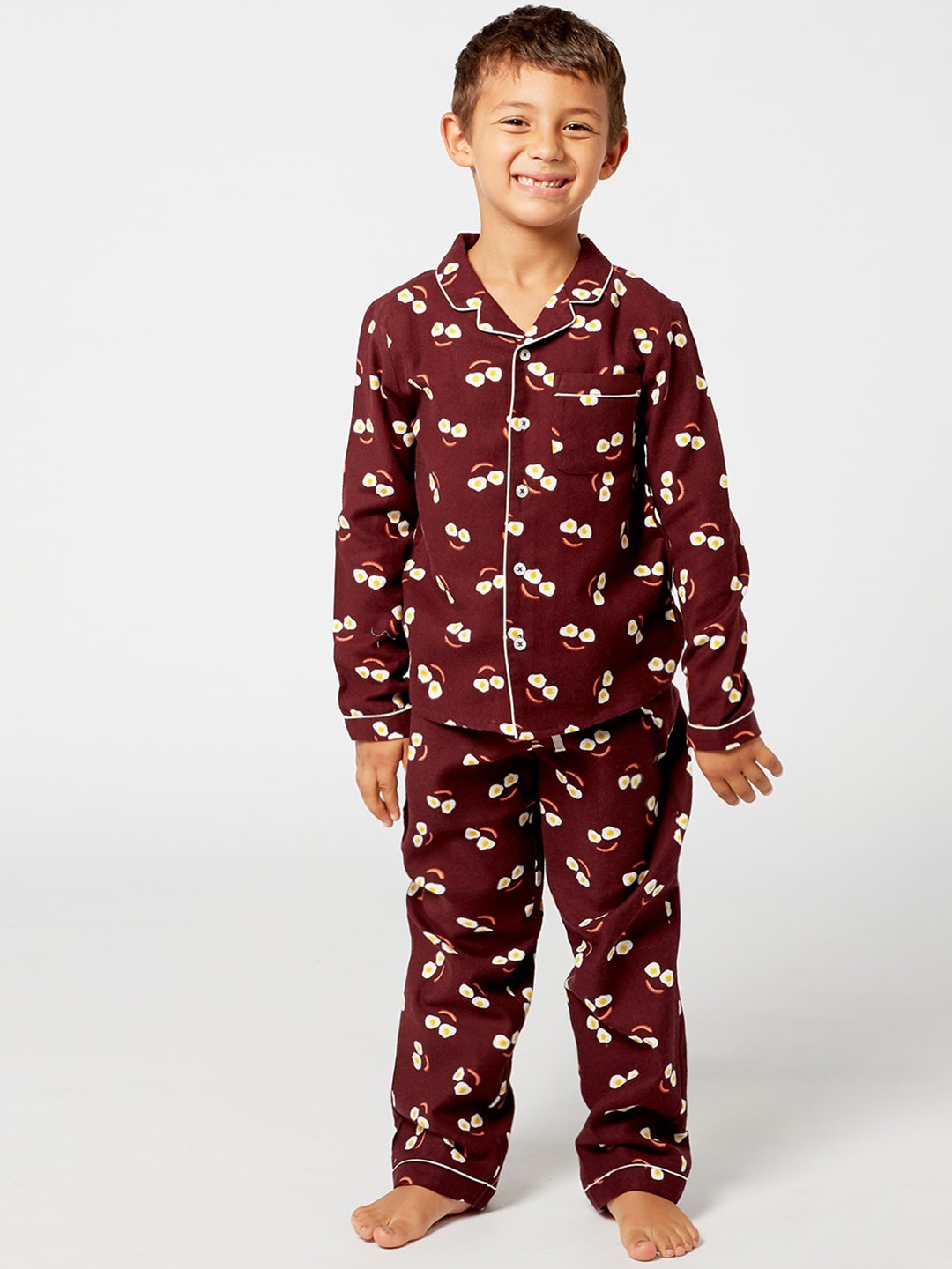 

One Friday Boys Conversational Printed Pure Cotton Night suit, Brown
