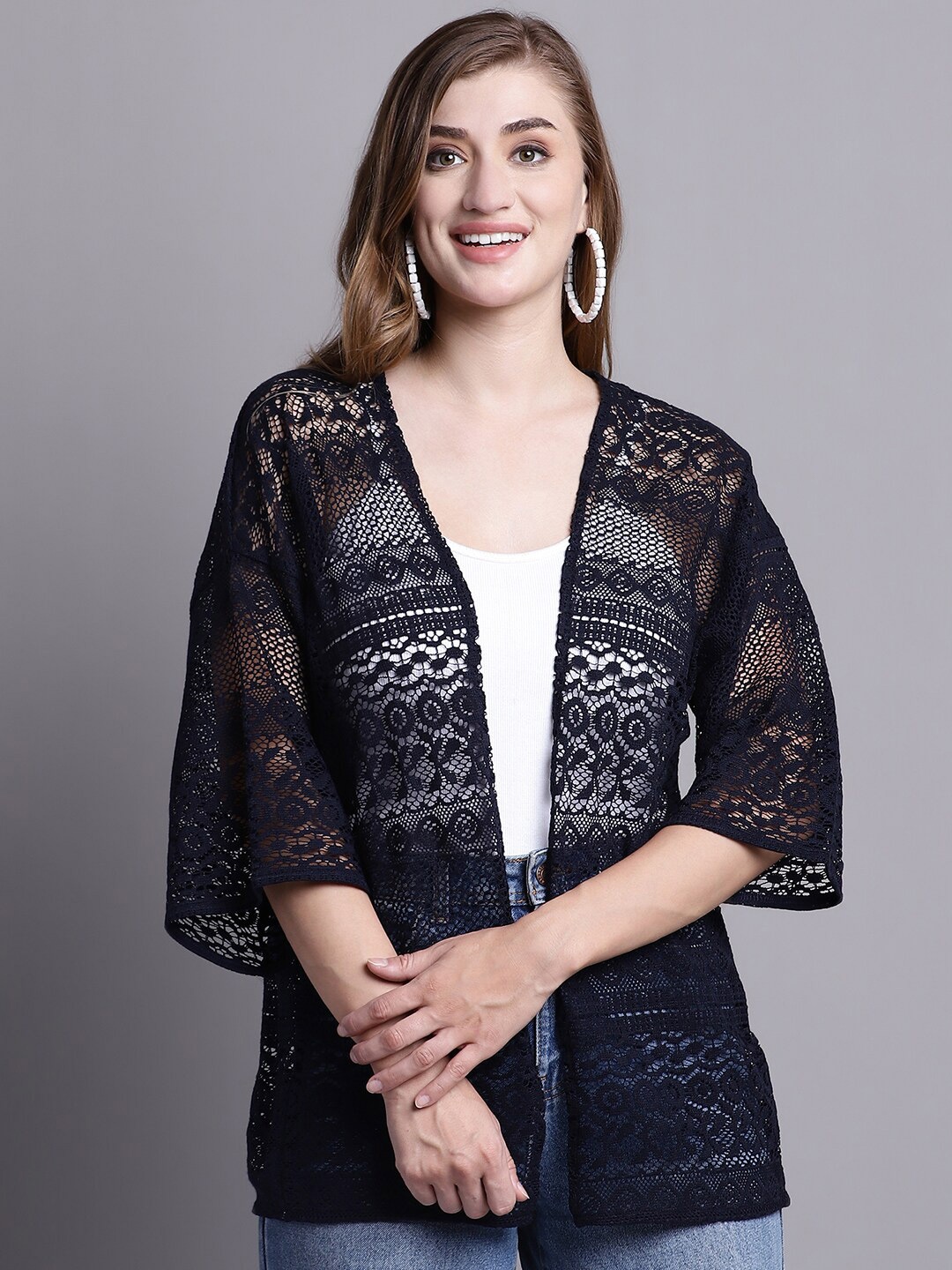

Rute Ethnic Semi Sheer Button Shrug, Black