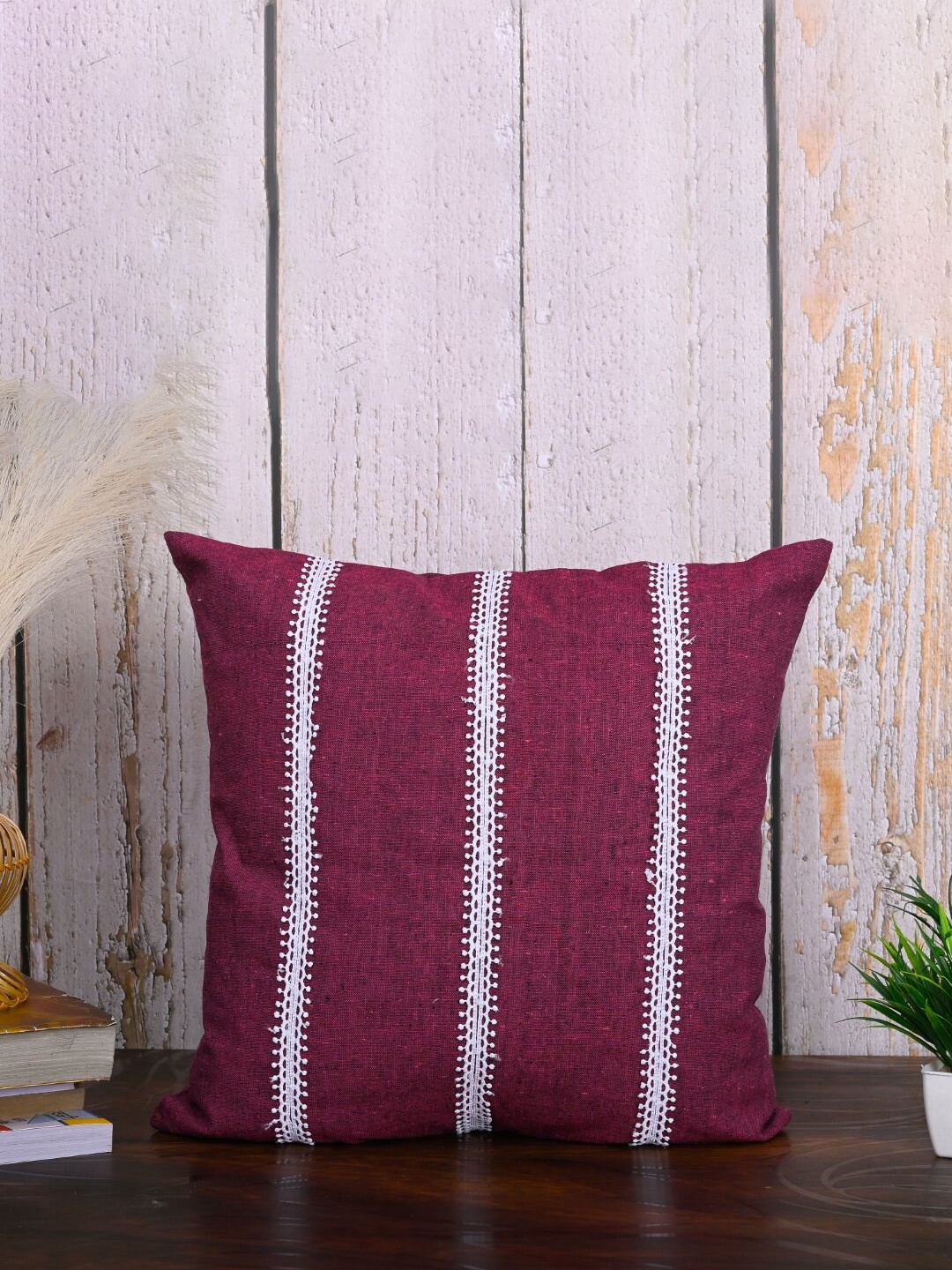 

OUSSUM Pink & White 2-Pieces Striped Cotton Square Cushion Covers