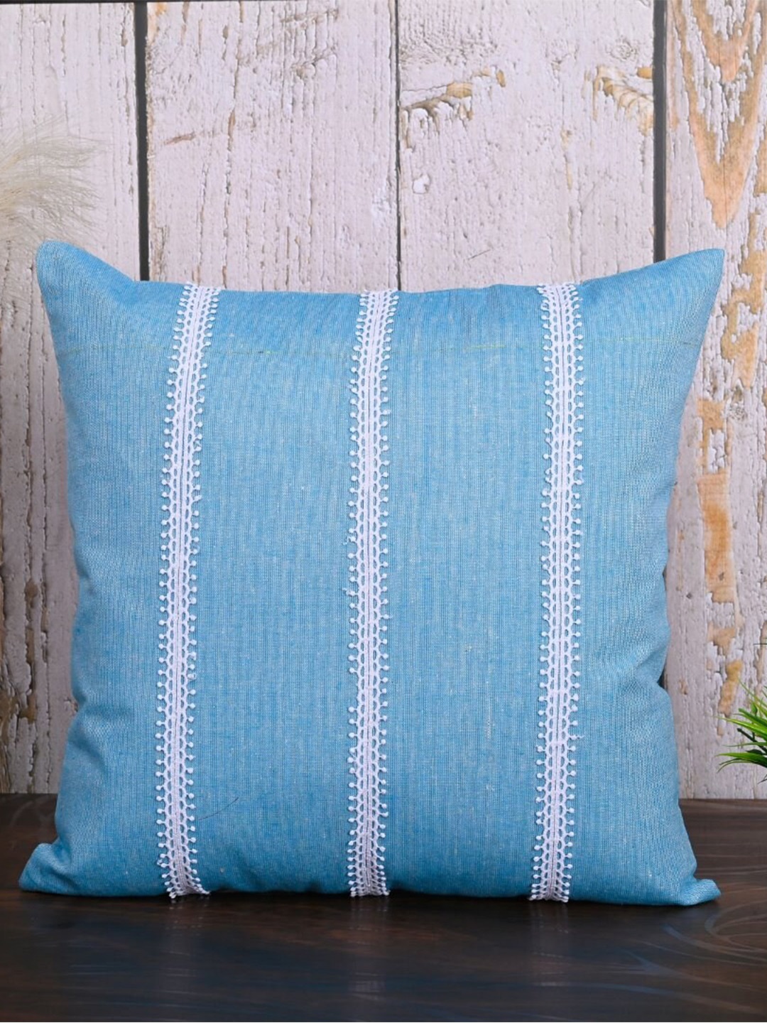 

OUSSUM Blue & White 2-Pieces Striped Cotton Square Cushion Covers