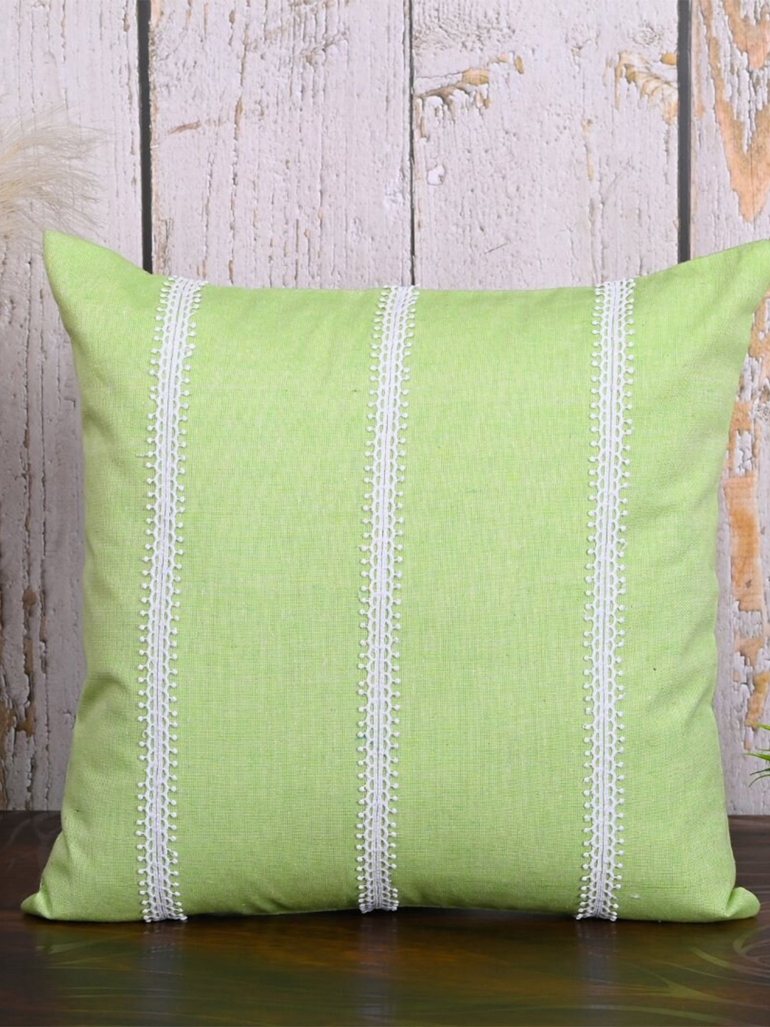 

OUSSUM Green & White 2-Pieces Striped Cotton Square Cushion Covers