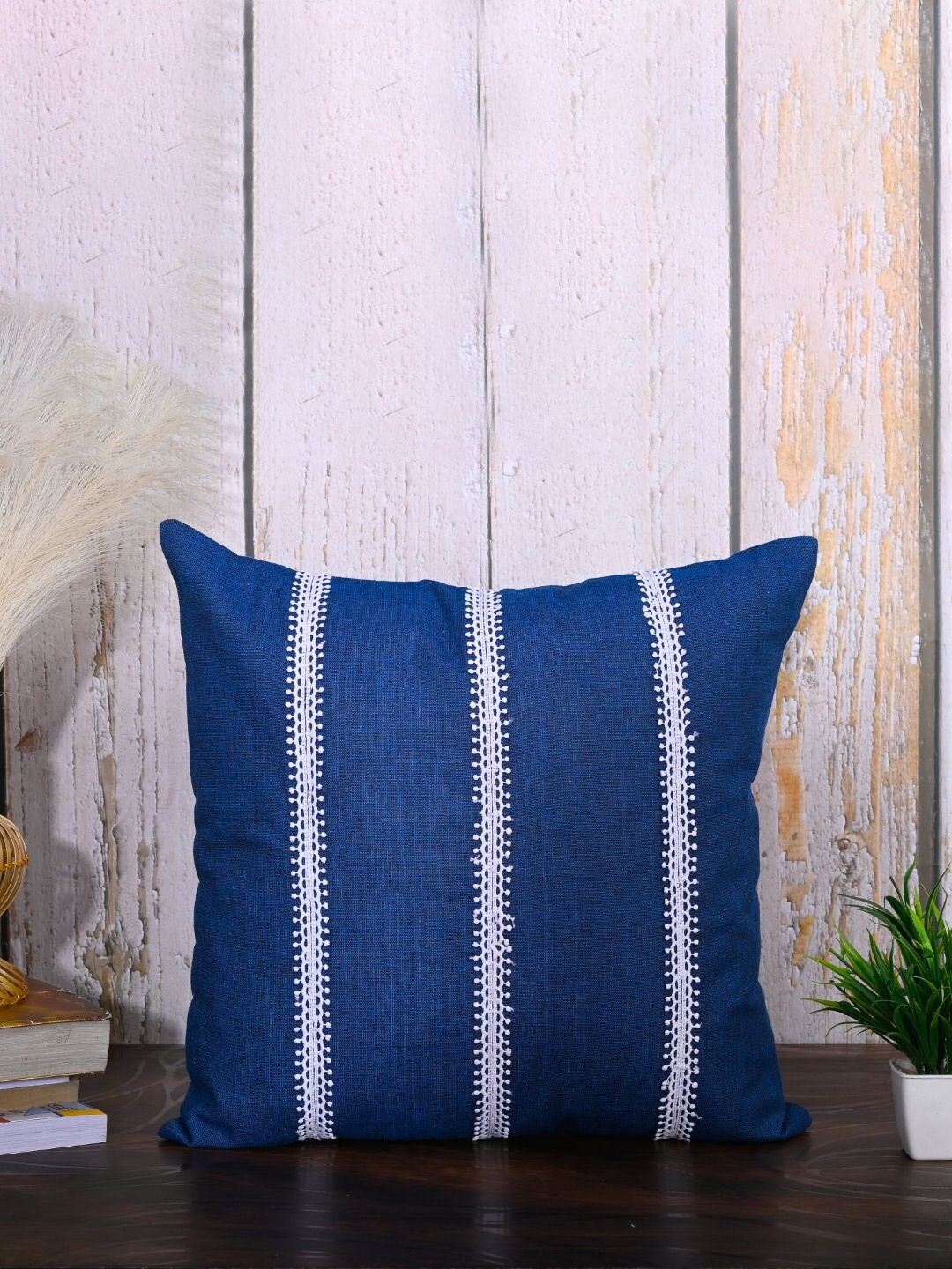 

OUSSUM 2 Pieces Blue & White Striped Cotton Square Cushion Covers