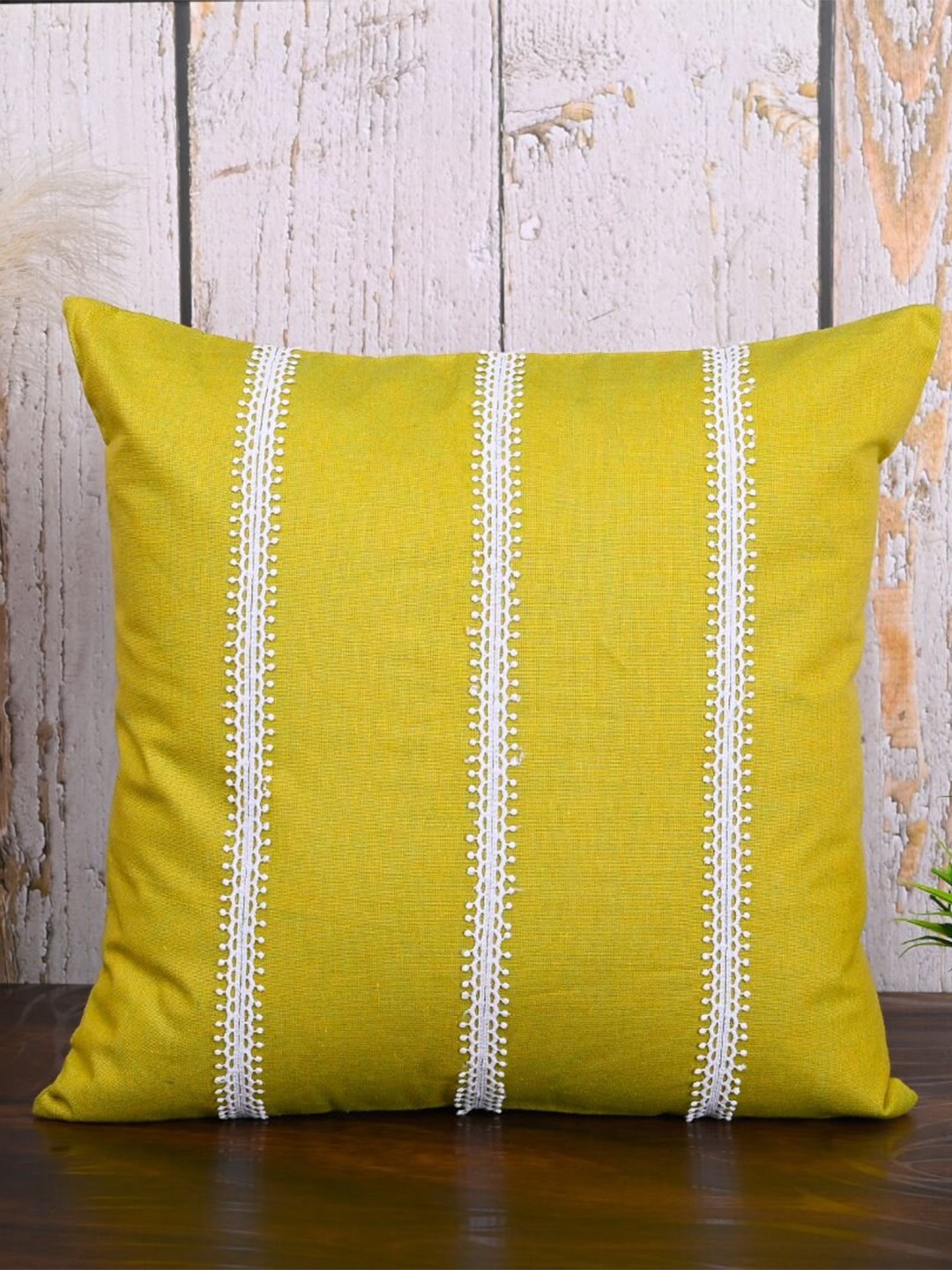 

OUSSUM 2 Pieces Yellow & White Striped Cotton Square Cushion Covers