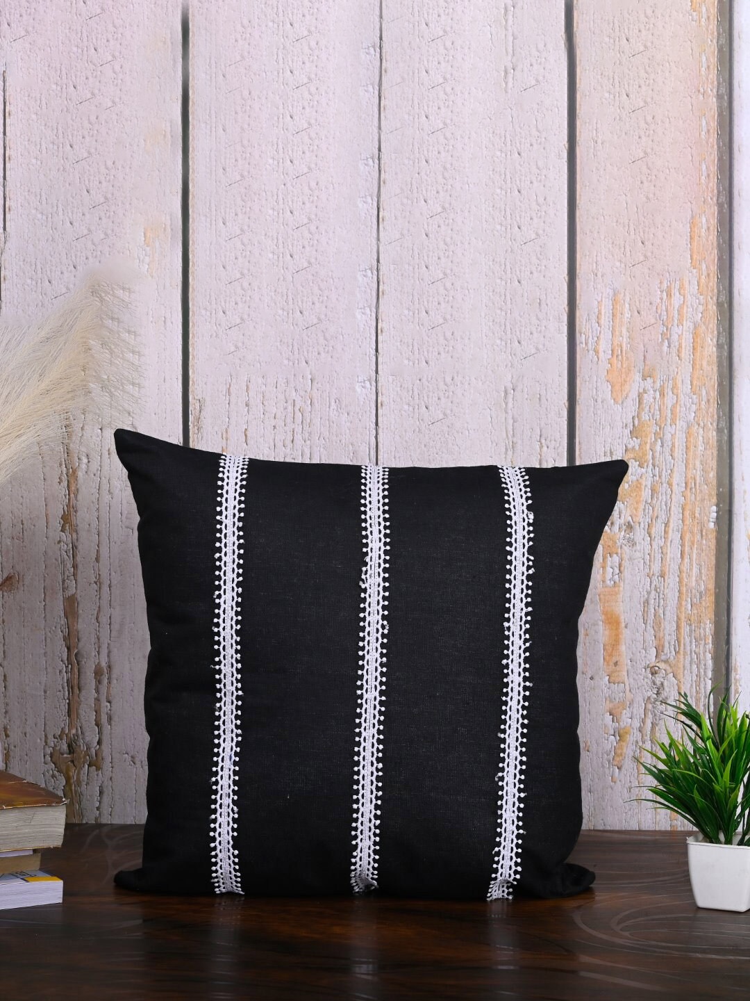 

OUSSUM 2 Pieces Black & White Striped Cotton Square Cushion Covers