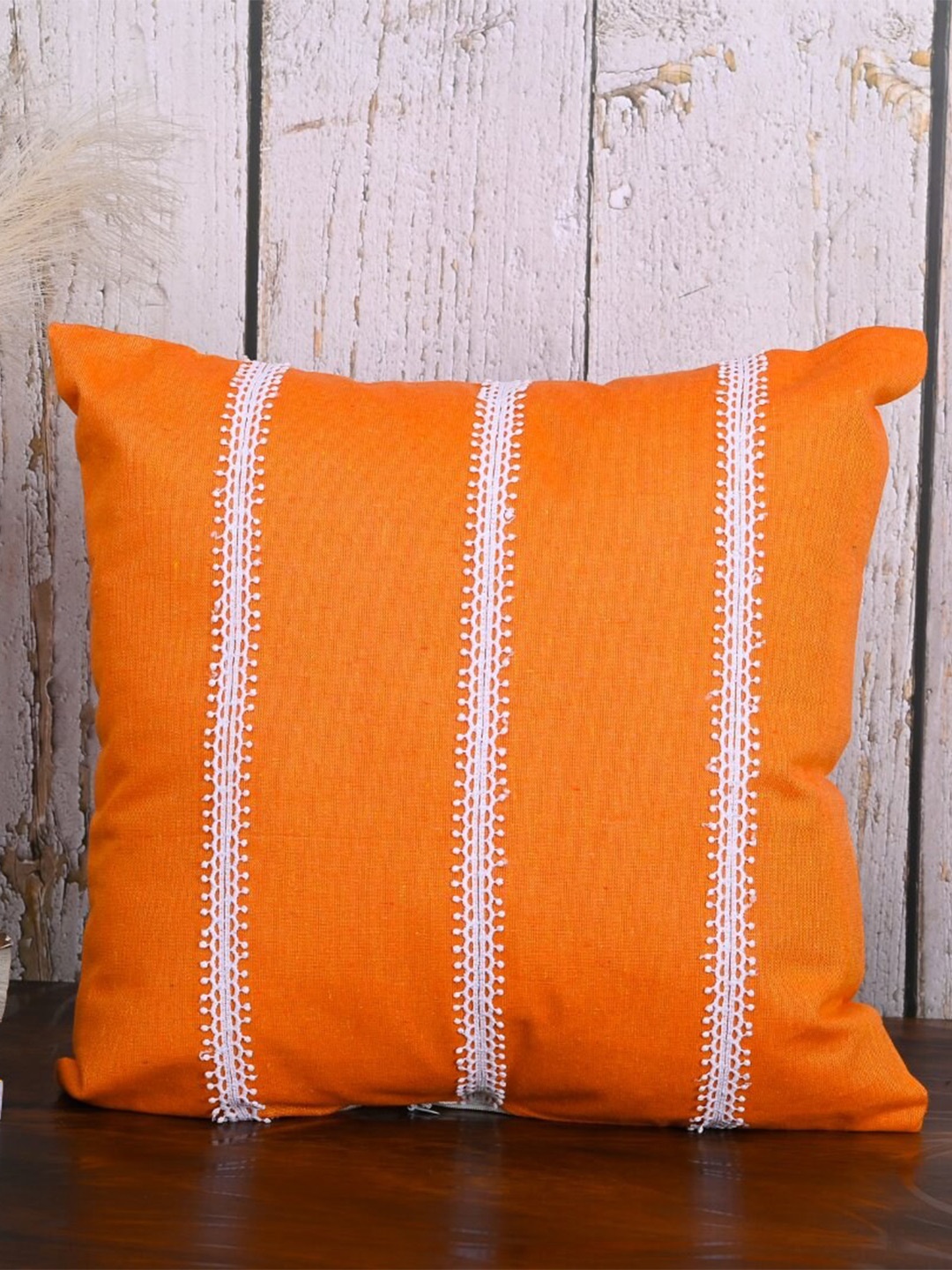 

OUSSUM 2 Pieces Orange & White Striped Cotton Square Cushion Covers