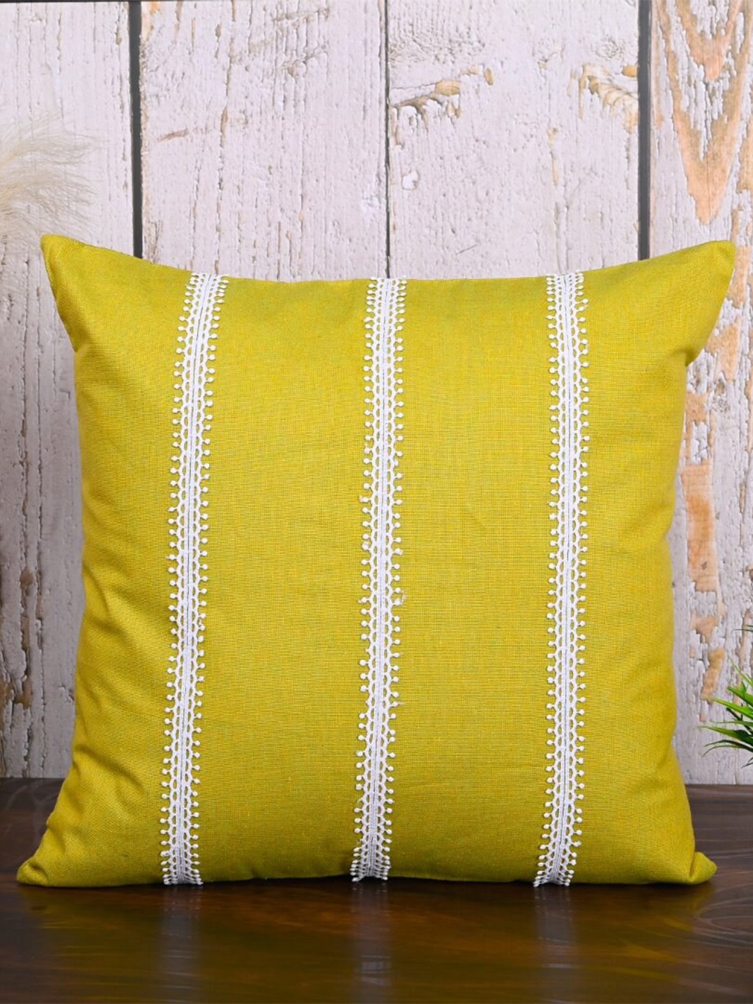 

OUSSUM 2 Pieces Yellow & White Striped Cotton Square Cushion Covers