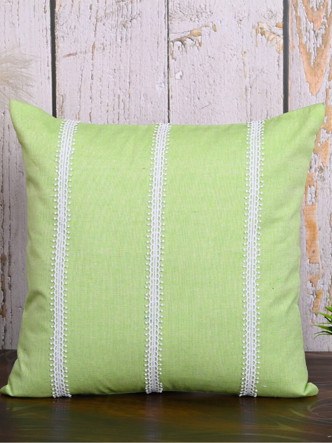 

OUSSUM 2 Pieces Green & White Striped Cotton Square Cushion Covers