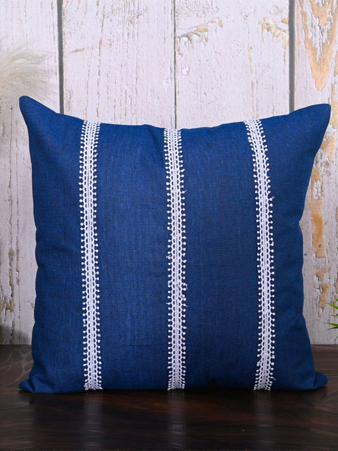 

OUSSUM 2 Pieces Blue & White Striped Cotton Square Cushion Covers