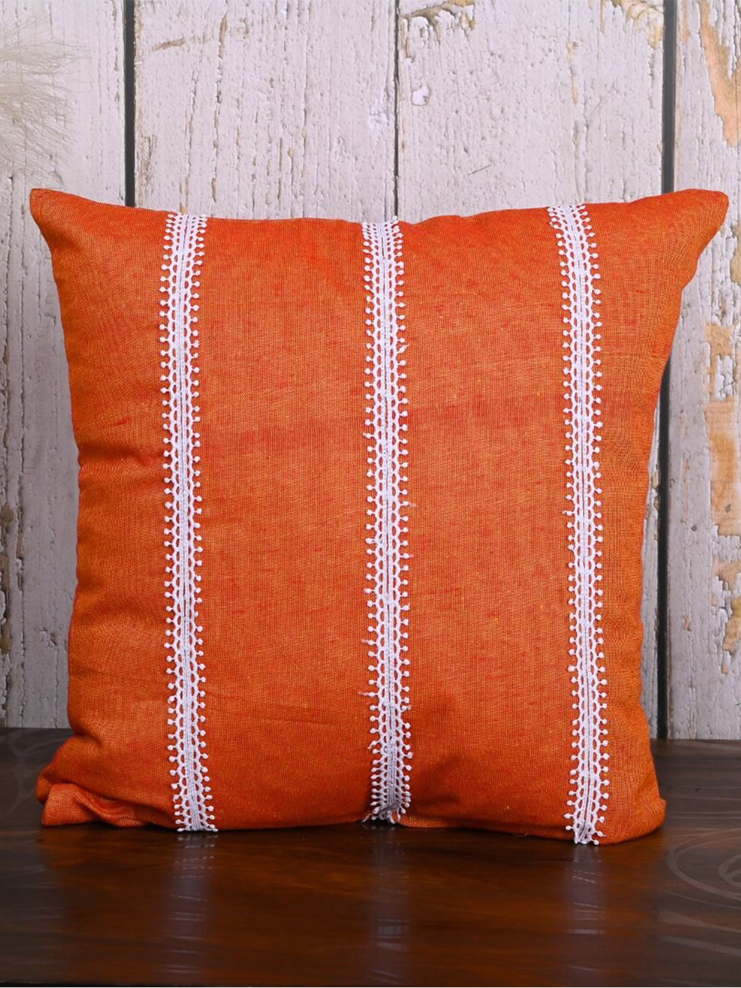 

OUSSUM 2 Pieces Orange & White Striped Cotton Square Cushion Covers