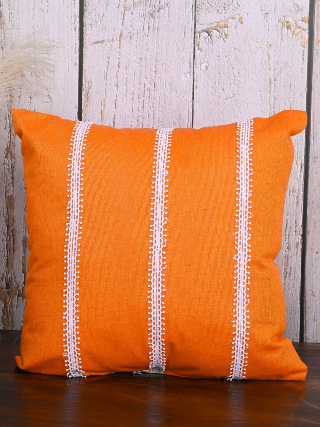 

OUSSUM 2 Pieces Orange & White Striped Cotton Square Cushion Covers