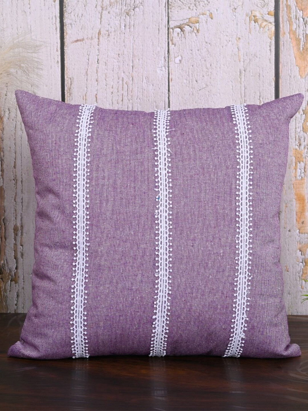 

OUSSUM Pink & White 2 Pieces Striped Cotton Square Cushion Covers