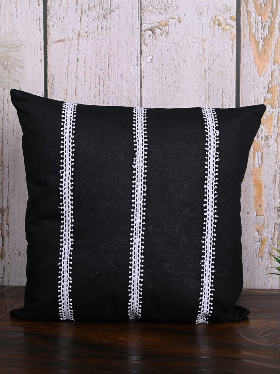 

OUSSUM Black & White 2 Pieces Striped Cotton Square Cushion Covers