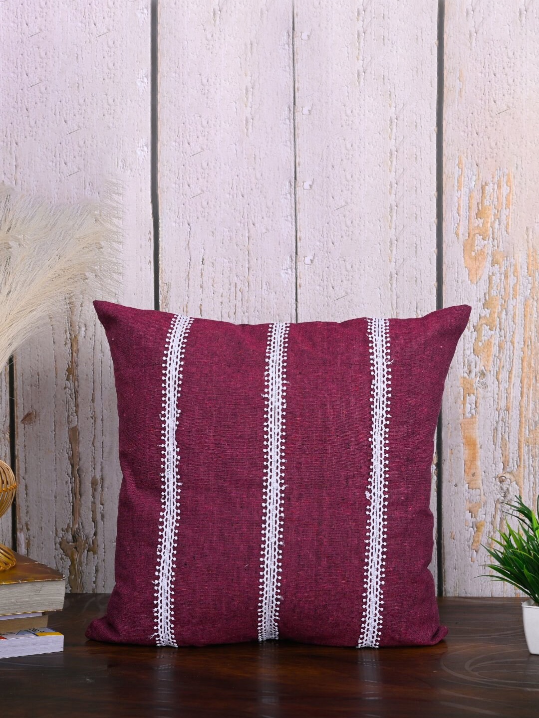 

OUSSUM Pink & White 2 Pieces Striped Cotton Square Cushion Covers