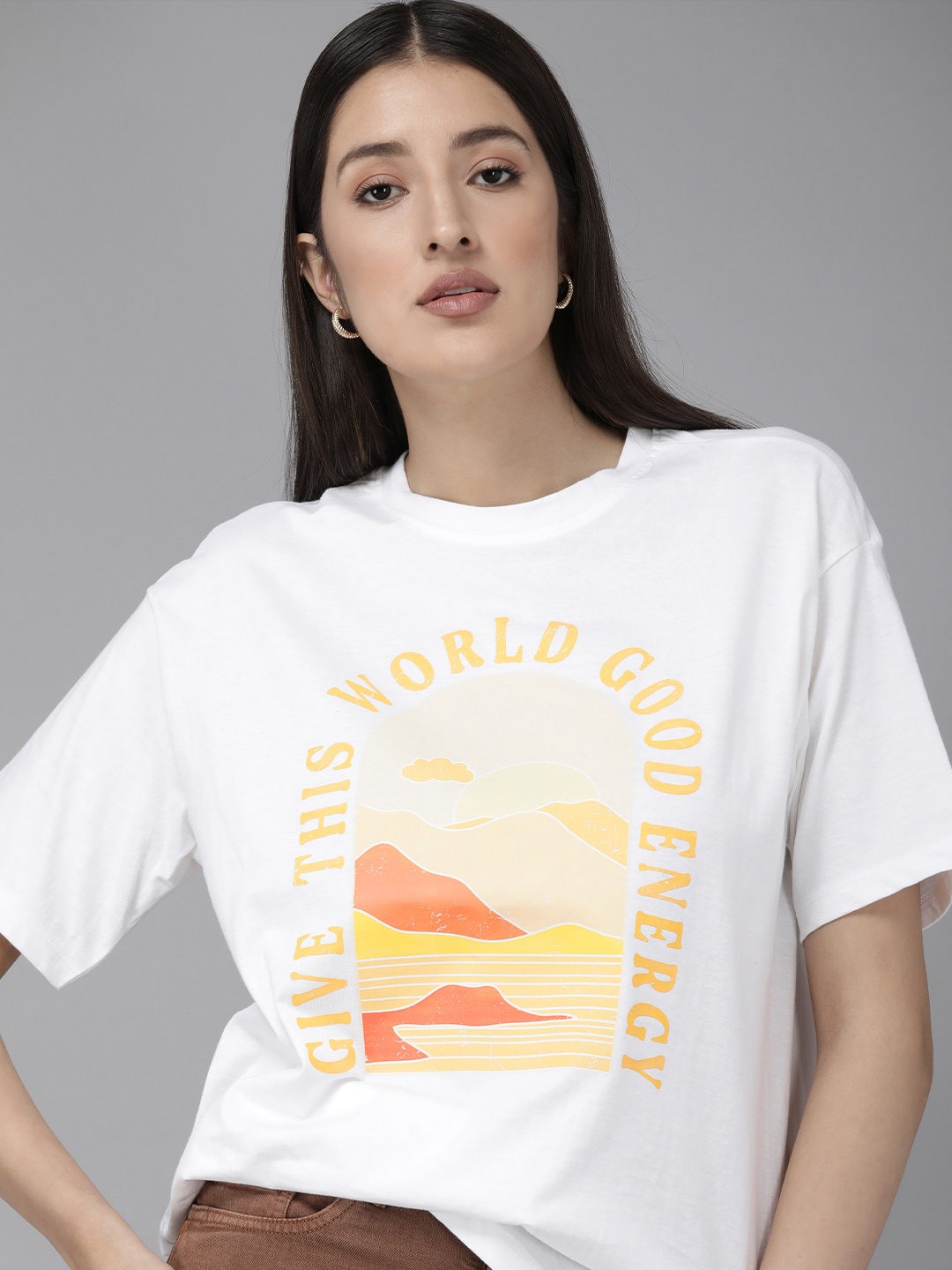 

Roadster Women Printed Bio Finish T-shirt, White
